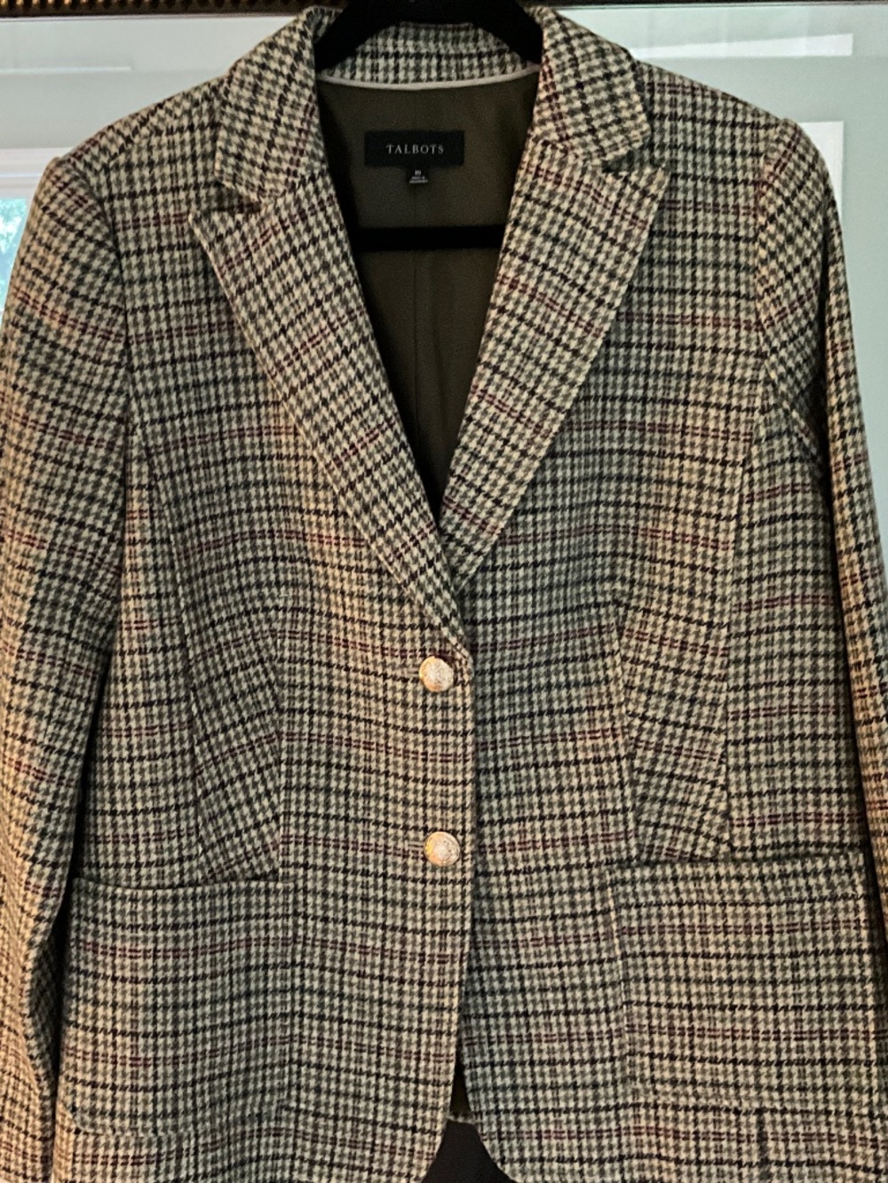 Talbots Shetland Blazer — Blue/Green Houndstooth Plaid Size 10 Like New
